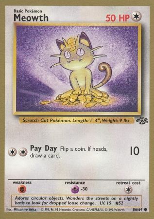2X Meowth # 56//64 Unlimited Jungle Set Pokemon Game Trading Cards Colorless X2