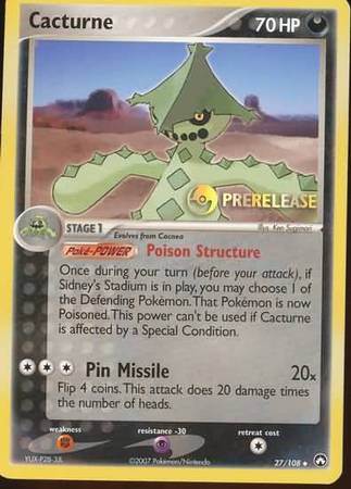 Cacturne 27 108 Pre Release Promo Pokemon Pre Release Promos Cacturne 27 108 Pre Release Promo Pokemon Pre Release Promos