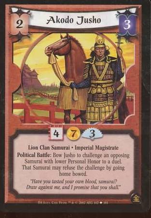 Akodo Jusho Lion 102 Uncommon Dark Allies Akodo Jusho Lion 102 Uncommon Dark Allies
