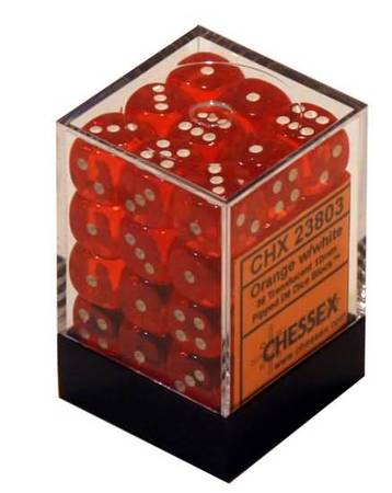 Chessex Translucent Orange White Set of 36 d6 Dice CHX23803 Chessex Dice Supplies Chessex Translucent Orange White Set of 36 d6 Dice CHX23803 Chessex Dice Supplies