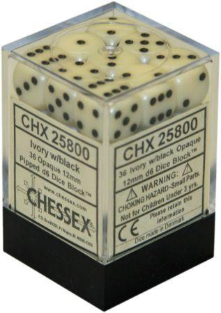 Chessex Opaque Ivory w Black Set of 36 d6 Dice CHX25800 Chessex Opaque Ivory w Black Set of 36 d6 Dice CHX25800
