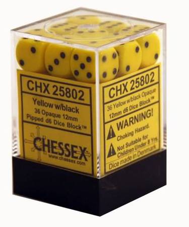 Chessex Opaque Yellow w Black Set of 36 d6 Dice CHX25802 Dice Life Counters Tokens Chessex Opaque Yellow w Black Set of 36 d6 Dice CHX25802 Dice Life Counters Tokens