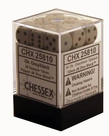 Chessex Opaque Dark Grey w Black Set of 36 d6 Dice CHX25810 Dice Life Counters Tokens Chessex Opaque Dark Grey w Black Set of 36 d6 Dice CHX25810 Dice Life Counters Tokens