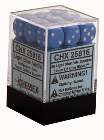 Chessex Opaque Light Blue w White Set of 36 d6 Dice CHX25816 Dice Life Counters Tokens Chessex Opaque Light Blue w White Set of 36 d6 Dice CHX25816 Dice Life Counters Tokens