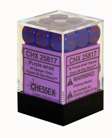 Chessex Opaque Purple w Red Set of 36 d6 Dice CHX25817 Chessex Dice Supplies Chessex Opaque Purple w Red Set of 36 d6 Dice CHX25817 Chessex Dice Supplies