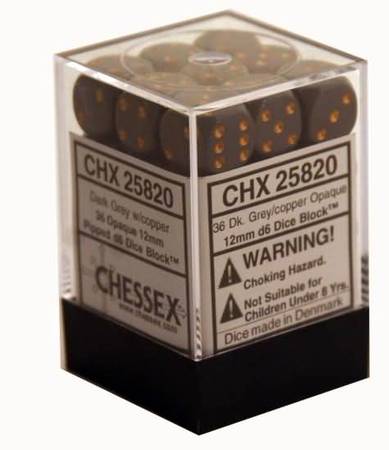 Chessex Opaque Dark Grey w Copper Set of 36 d6 Dice CHX25820 Dice Life Counters Tokens Chessex Opaque Dark Grey w Copper Set of 36 d6 Dice CHX25820 Dice Life Counters Tokens