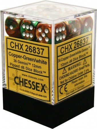 Chessex Gemini Copper Green w White Set of 36 d6 Dice CHX26837 Chessex Dice Supplies Chessex Gemini Copper Green w White Set of 36 d6 Dice CHX26837 Chessex Dice Supplies
