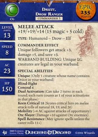 Drizzt Drow Ranger Epic Stat Card League Promo D D Miniatures D D Minis Promos Repaints Drizzt Drow Ranger Epic Stat Card League Promo D D Miniatures D D Minis Promos Repaints