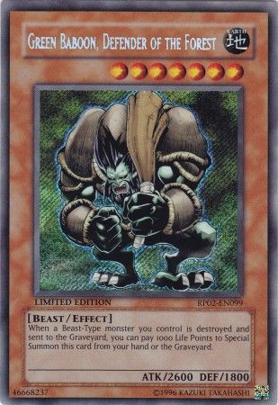 Green Baboon Defender of the Forest RP02 EN099 Secret Rare Limited Edition Green Baboon Defender of the Forest RP02 EN099 Secret Rare Limited Edition