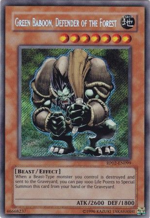Green Baboon Defender of the Forest RP02 EN099 Secret Rare Unlimited Green Baboon Defender of the Forest RP02 EN099 Secret Rare Unlimited