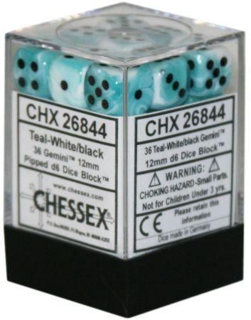 Chessex Gemini Teal White w Black Set of 36 d6 Dice CHX26844 Dice Life Counters Tokens Chessex Gemini Teal White w Black Set of 36 d6 Dice CHX26844 Dice Life Counters Tokens