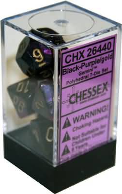 Chessex Gemini Black Purple w Gold Set of 7 Dice CHX26440 Dice Life Counters Tokens Chessex Gemini Black Purple w Gold Set of 7 Dice CHX26440 Dice Life Counters Tokens