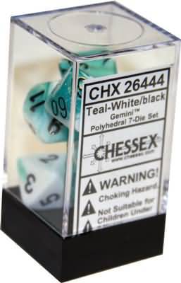 Chessex Gemini Teal White w Black Set of 7 Dice CHX26444 Dice Life Counters Tokens Chessex Gemini Teal White w Black Set of 7 Dice CHX26444 Dice Life Counters Tokens