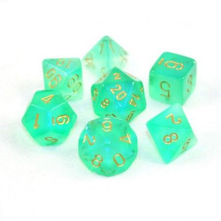 Chessex Borealis Light Green w Gold Set of 7 Dice CHX27425 Dice Life Counters Tokens Chessex Borealis Light Green w Gold Set of 7 Dice CHX27425 Dice Life Counters Tokens