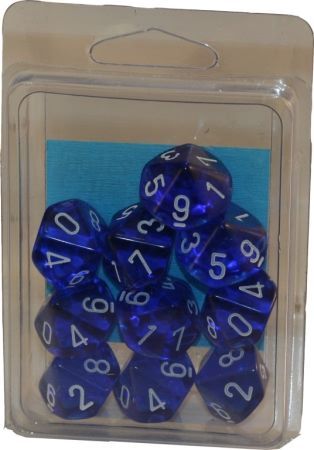 Chessex Translucent Blue w White Set of 10 d10 Dice CHX23206 Chessex Dice Supplies Chessex Translucent Blue w White Set of 10 d10 Dice CHX23206 Chessex Dice Supplies