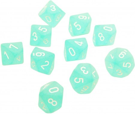 Chessex Frosted Teal w White Set of 10 d10 Dice CHX27205 Chessex Dice Supplies Chessex Frosted Teal w White Set of 10 d10 Dice CHX27205 Chessex Dice Supplies