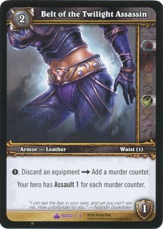 Belt of the Twilight Assassin Badge 1 4 Epic Rare World of Warcraft Promo Singles Belt of the Twilight Assassin Badge 1 4 Epic Rare World of Warcraft Promo Singles