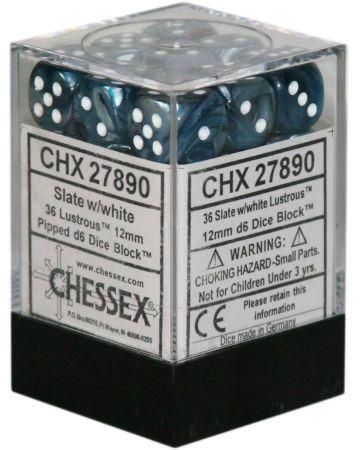 Chessex Lustrous Slate w/White Set of 36 d6 Dice (CHX27890)