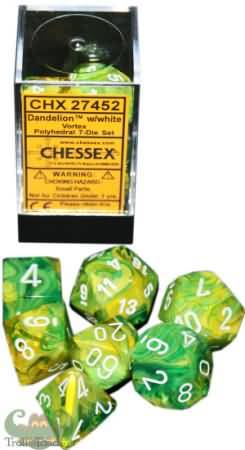 Chessex Vortex Dandelion w White Set of 7 Dice CHX27452 Chessex Dice Supplies Chessex Vortex Dandelion w White Set of 7 Dice CHX27452 Chessex Dice Supplies