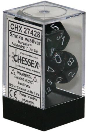 Chessex Borealis 2 Polyhedral Smoke w Silver Set of 7 Dice CHX27428 Dice Life Counters Tokens Chessex Borealis 2 Polyhedral Smoke w Silver Set of 7 Dice CHX27428 Dice Life Counters Tokens