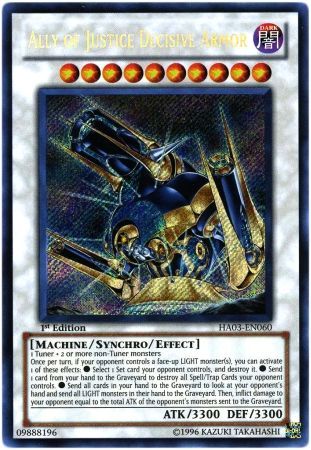 Ally of Justice Decisive Armor HA03 EN060 Secret Rare 1st Edition Ally of Justice Decisive Armor HA03 EN060 Secret Rare 1st Edition
