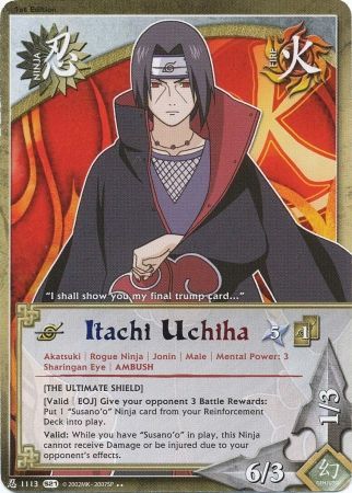 Naruto SSR Super Secret Rare Akatsuki Uchiha Itachi  Collector Shiny Flash Card 