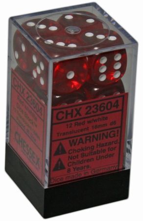 Chessex Translucent Red w White Set of 12 d6 Dice CHX23604 Dice Life Counters Tokens Chessex Translucent Red w White Set of 12 d6 Dice CHX23604 Dice Life Counters Tokens