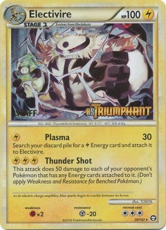 Electivire 20 102 Staff Pre Release Promo Pokemon Pre Release Promos Electivire 20 102 Staff Pre Release Promo Pokemon Pre Release Promos