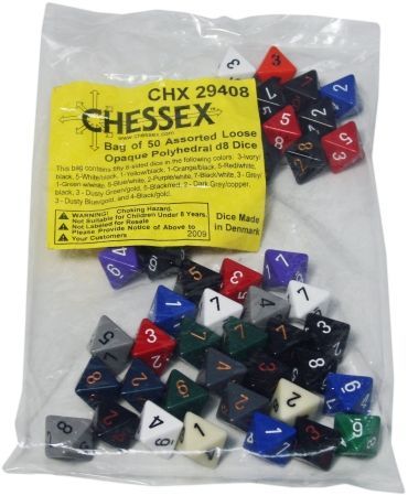 Chessex Opaque Assorted Bag of 50 D8 Dice (CHX29408) | TrollAndToad