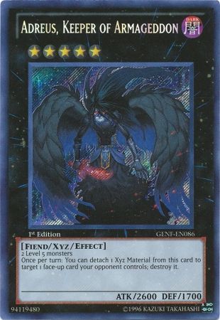 Adreus Keeper of Armageddon GENF EN086 Secret Rare 1st Edition Adreus Keeper of Armageddon GENF EN086 Secret Rare 1st Edition