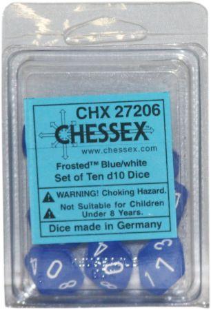 Chessex Frosted Blue Set of 10 d10 Dice CHX27206 Dice Life Counters Tokens Chessex Frosted Blue Set of 10 d10 Dice CHX27206 Dice Life Counters Tokens