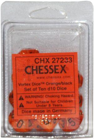 Chessex Vortex Orange Set of 10 d10 Dice CHX27233 Dice Life Counters Tokens Chessex Vortex Orange Set of 10 d10 Dice CHX27233 Dice Life Counters Tokens
