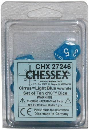 Chessex Cirrus Light Blue Set of 10 d10 Dice CHX27246 Dice Life Counters Tokens Chessex Cirrus Light Blue Set of 10 d10 Dice CHX27246 Dice Life Counters Tokens