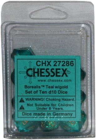 Chessex Borealis Teal Set of 10 d10 Dice CHX27286 Chessex Dice Supplies Chessex Borealis Teal Set of 10 d10 Dice CHX27286 Chessex Dice Supplies