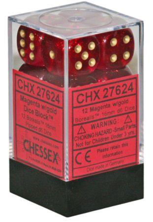 Chessex Borealis Magenta Set of 12 d6 Dice CHX27624 Dice Life Counters Tokens Chessex Borealis Magenta Set of 12 d6 Dice CHX27624 Dice Life Counters Tokens