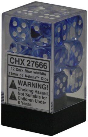 Chessex Nebula Dark Blue w White Set of 12 d6 Dice CHX27666 Dice Life Counters Tokens Chessex Nebula Dark Blue w White Set of 12 d6 Dice CHX27666 Dice Life Counters Tokens
