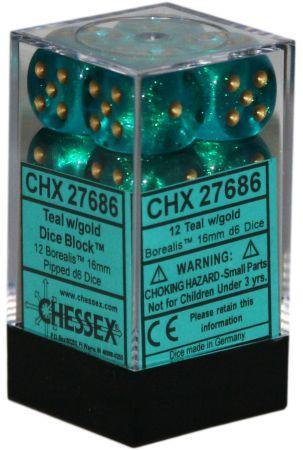 Chessex Borealis Teal Set of 12 d6 Dice CHX27686 Dice Life Counters Tokens Chessex Borealis Teal Set of 12 d6 Dice CHX27686 Dice Life Counters Tokens