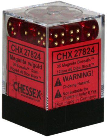Chessex Borealis Magenta w Gold Set of 36 d6 Dice CHX27824 Dice Life Counters Tokens Chessex Borealis Magenta w Gold Set of 36 d6 Dice CHX27824 Dice Life Counters Tokens
