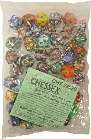 Chessex Gemini Assorted Bag of 50 Polyhedral D20 Dice CHX29520 Chessex Dice Supplies Chessex Gemini Assorted Bag of 50 Polyhedral D20 Dice CHX29520 Chessex Dice Supplies