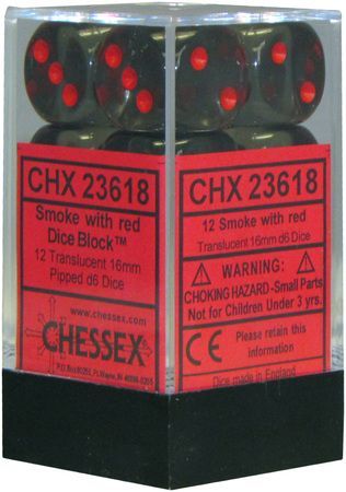 Chessex Translucent Smoke w Red Set of 12 d6 Dice CHX23618 Dice Life Counters Tokens Chessex Translucent Smoke w Red Set of 12 d6 Dice CHX23618 Dice Life Counters Tokens