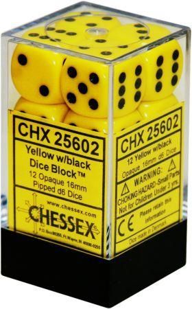 Chessex Opaque Yellow w Black Set of 12 d6 Dice CHX25602 Dice Life Counters Tokens Chessex Opaque Yellow w Black Set of 12 d6 Dice CHX25602 Dice Life Counters Tokens