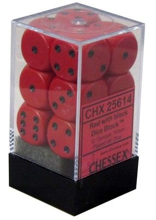 Chessex Opaque Red w Black Set of 12 d6 Dice CHX25614 Dice Life Counters Tokens Chessex Opaque Red w Black Set of 12 d6 Dice CHX25614 Dice Life Counters Tokens