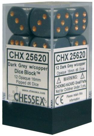 Chessex Opaque Dark Grey w Copper Set of 12 d6 Dice CHX25620 Chessex Opaque Dark Grey w Copper Set of 12 d6 Dice CHX25620