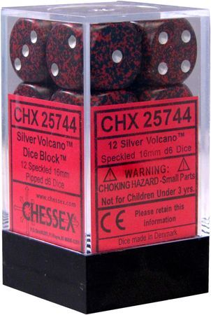 Chessex Speckled Silver Volcano Set of 12 d6 Dice CHX25744 Chessex Dice Supplies Chessex Speckled Silver Volcano Set of 12 d6 Dice CHX25744 Chessex Dice Supplies