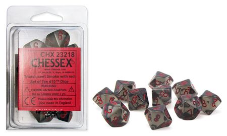 Chessex Translucent Smoke w Red Set of 10 d10 Dice CHX23218 Chessex Dice Supplies Chessex Translucent Smoke w Red Set of 10 d10 Dice CHX23218 Chessex Dice Supplies