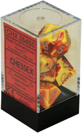Chessex Gemini Red w Yellow Set of 7 Dice CHX26450 Dice Life Counters Tokens Chessex Gemini Red w Yellow Set of 7 Dice CHX26450 Dice Life Counters Tokens