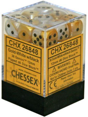 Chessex Gemini Gold w White Set of 36 d6 Dice CHX26848 Chessex Dice Supplies Chessex Gemini Gold w White Set of 36 d6 Dice CHX26848 Chessex Dice Supplies