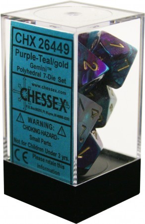 Chessex Gemini Purple w Teal Set of 7 Dice CHX26449 Dice Life Counters Tokens Chessex Gemini Purple w Teal Set of 7 Dice CHX26449 Dice Life Counters Tokens