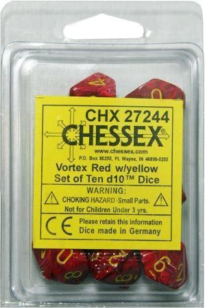 Chessex Vortex Red w Yellow Set of 10 d10 Dice CHX27244 Dice Life Counters Tokens Chessex Vortex Red w Yellow Set of 10 d10 Dice CHX27244 Dice Life Counters Tokens