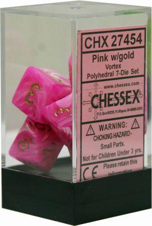 Chessex Vortex Pink w Gold Set of 7 Dice CHX27454 Dice Life Counters Tokens Chessex Vortex Pink w Gold Set of 7 Dice CHX27454 Dice Life Counters Tokens